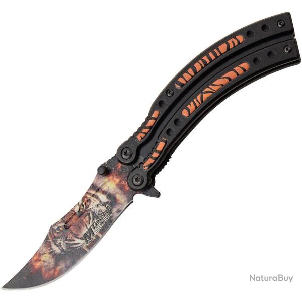 Couteau Pliant MTech Tiger A/O Lame Acier 3Cr13 Manche Aluminium Noir et Orange Linerlock MTA1122TG