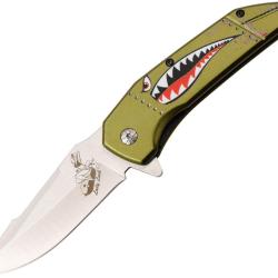 Couteau Pliant MTech Shark A/O Lame Acier 3Cr13 Drop Point Manche Aluminium Vert Linerlock MTA1129GN