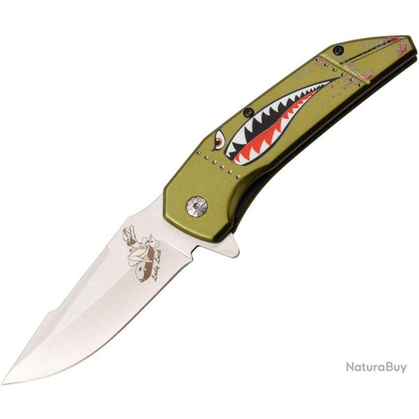 Couteau Pliant MTech Shark A/O Lame Acier 3Cr13 Drop Point Manche Aluminium Vert Linerlock MTA1129GN