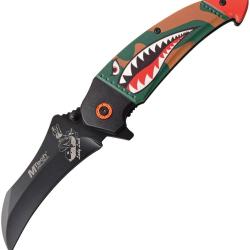 Couteau Pliant MTech Shark A/O Lame Acier 3Cr13 Hawkbill Manche Aluminium Camo Linerlock MTA1130GN