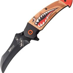 Couteau Pliant MTech Shark A/O Lame Acier 3Cr13 Hawkbill Manche Aluminium Tan Linerlock MTA1130TN
