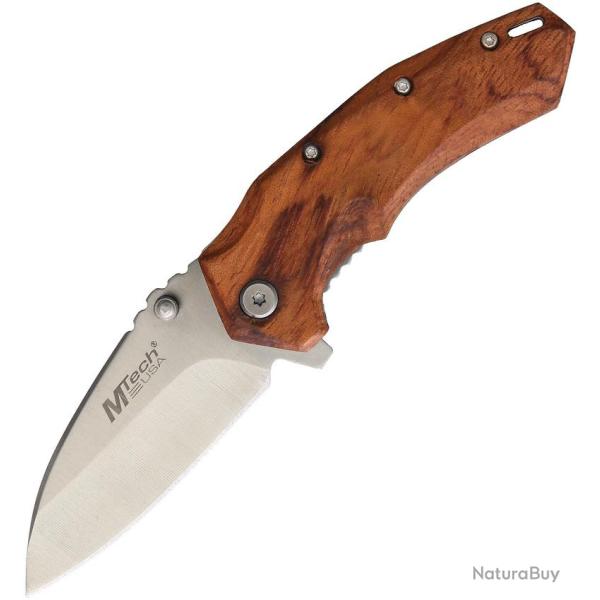 Couteau Pliant MTech A/O Lame Acier 3Cr13 Manche Bois Marron Linerlock MTA1158BR