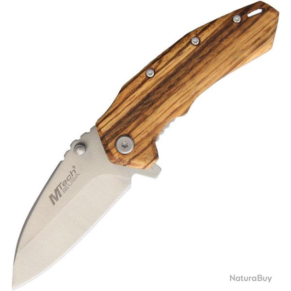 Couteau Pliant MTech A/O Lame Acier 3Cr13 Manche Bois Linerlock MTA1158ZW