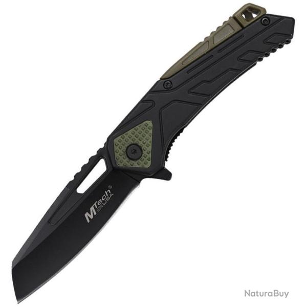 Couteau Pliant MTech A/O Lame Acier 3Cr13MoV Manche Nylon Noir et Vert Linerlock MTA2001BG