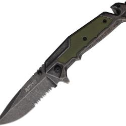 Couteau Pliant MTech A/O Lame Acier 3Cr13 Manche Inox et G10 Noir et Vert Linerlock MTA2002GG