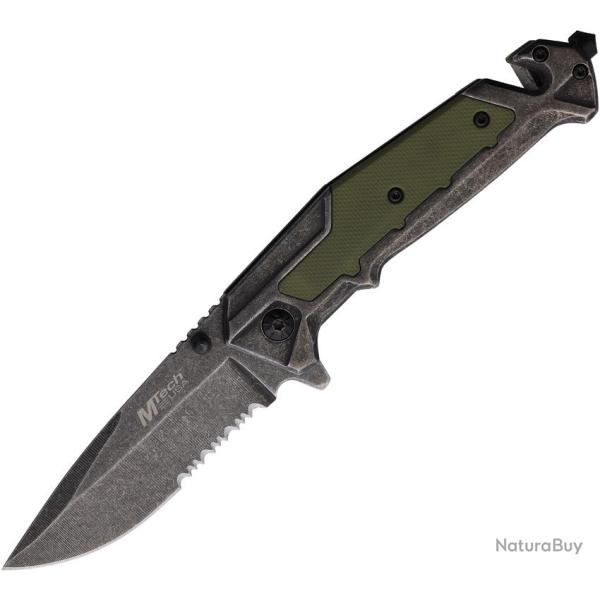 Couteau Pliant MTech A/O Lame Acier 3Cr13 Manche Inox et G10 Noir et Vert Linerlock MTA2002GG