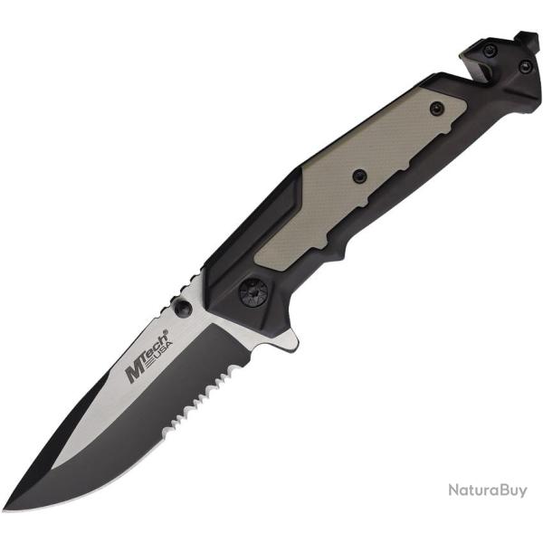 Couteau Pliant MTech A/O Lame Acier 3Cr13 Manche Inox et G10 Noir et Tan Linerlock MTA2002TB