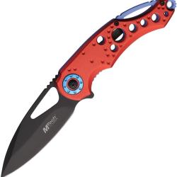 Couteau Pliant MTech A/O Lame Acier 3Cr13 Noire Drop Point Manche Aluminium Rouge Linerlock MTA2003R
