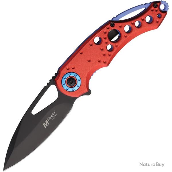 Couteau Pliant MTech A/O Lame Acier 3Cr13 Noire Drop Point Manche Aluminium Rouge Linerlock MTA2003R