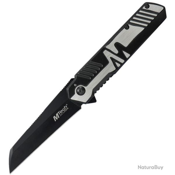 Couteau Pliant MTech A/O Lame Acier 3Cr13MoV Manche Inox Noir et Argent Framelock MTA2005BT