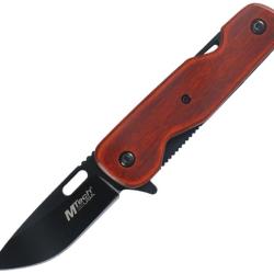 Couteau Pliant MTech A/O Lame Acier 3Cr13MoV Noire Manche Bois Marron Linerlock MTA2008BB