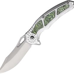 Couteau Pliant MTech A/O Lame Acier 3Cr13 Manche Aluminium Argent et Vert Linerlock MTA2010GN