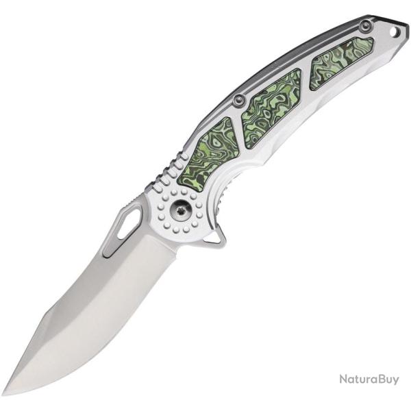 Couteau Pliant MTech A/O Lame Acier 3Cr13 Manche Aluminium Argent et Vert Linerlock MTA2010GN
