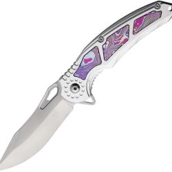 Couteau Pliant MTech A/O Lame Acier 3Cr13 Manche Aluminium Argent et Violet Linerlock MTA2010PL