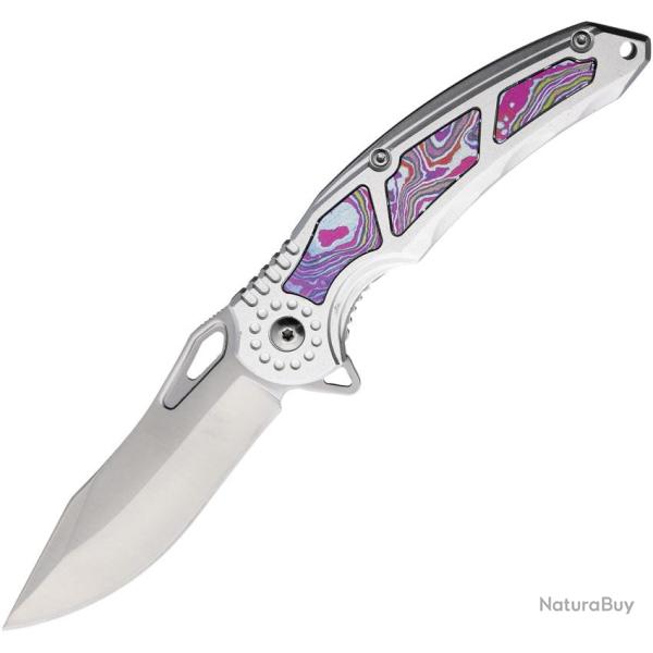 Couteau Pliant MTech A/O Lame Acier 3Cr13 Manche Aluminium Argent et Violet Linerlock MTA2010PL