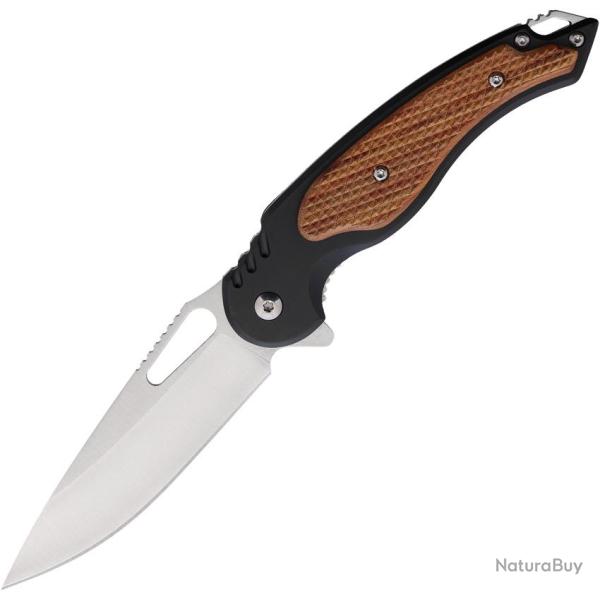 Couteau Pliant MTech A/O Lame Acier 3Cr13 Manche Inox et Bois Noir et Marron Fonc� MTA2012DB