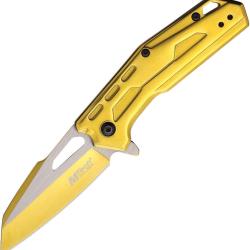 Couteau Pliant MTech A/O Lame Acier 3Cr13 Drop Point Manche Aluminium Dor&eacute; Linerlock MTA2016GD