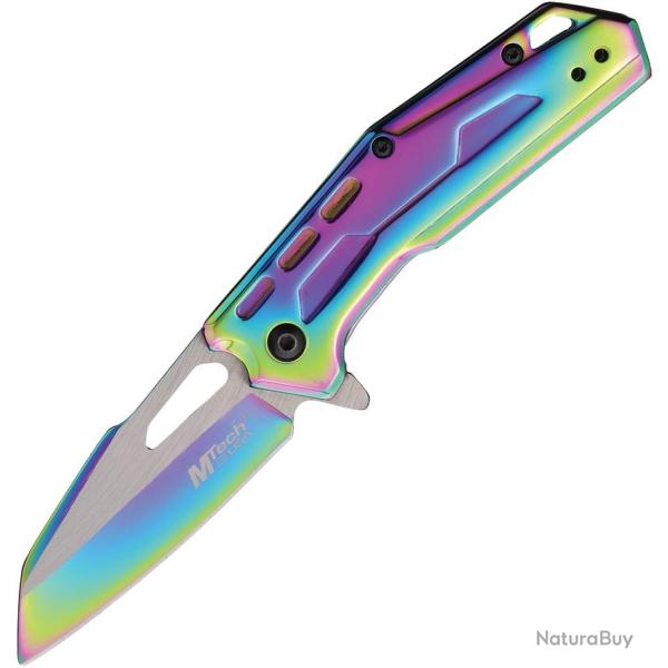 Couteau Pliant MTech A/O Lame Acier 3Cr13 Manche Aluminium Arc-en-ciel Linerlock MTA2016RB