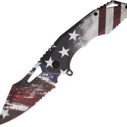 Couteau Pliant MTech American Flag A/O Lame Acier 3Cr13 Semi-Dentel&eacute;e Manche Aluminium MTA2020FG
