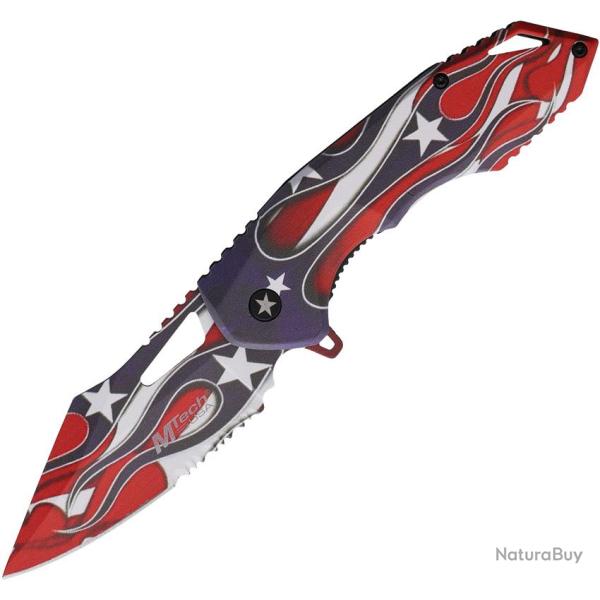 Couteau Pliant MTech A/O Lame Acier 3Cr13 Drop Point Manche Aluminium Linerlock MTA2020FL