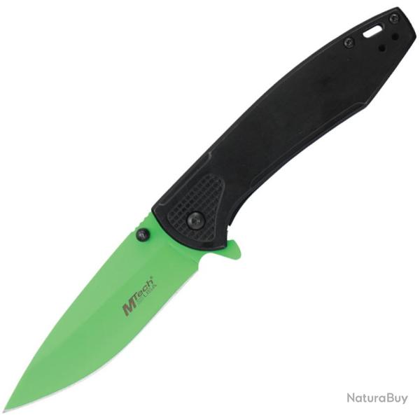 Couteau Pliant MTech A/O Lame Acier 3Cr13MoV 8,89 cm Vert Ferm� 11,43 cm Manche Inox Noir MTA2024GN