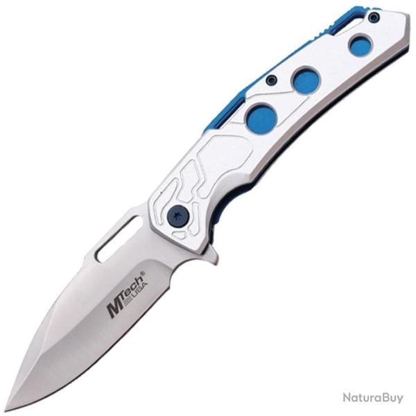 Couteau Pliant MTech A/O Lame Acier 3Cr13MoV Drop Point Manche Aluminium Argent Linerlock MTA2026SL