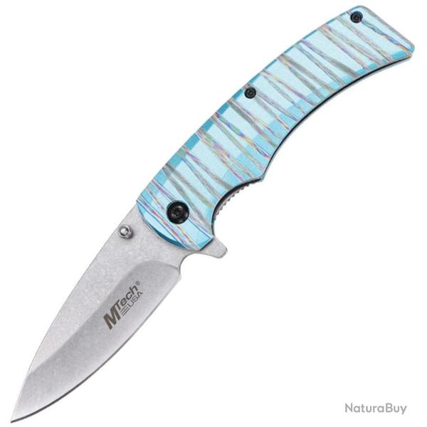 Couteau Pliant MTech A/O Lame Acier 3Cr13MoV Stonewash Manche Aluminium Bleu Linerlock MTA2030BL