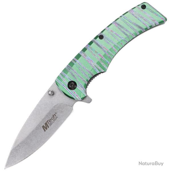 Couteau Pliant MTech A/O Lame Acier 3Cr13MoV Stonewash Manche Aluminium Vert Linerlock MTA2030GN