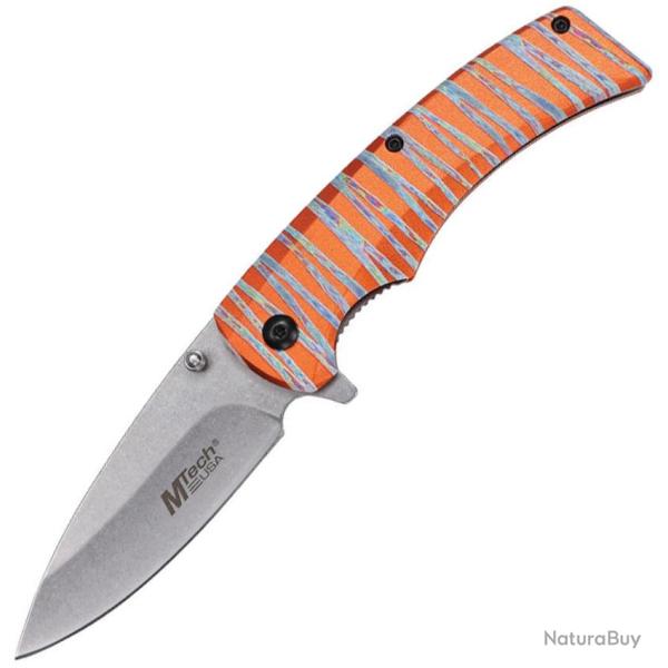 Couteau Pliant MTech A/O Lame Acier 3Cr13MoV Stonewash Manche Aluminium Orange Linerlock MTA2030OR