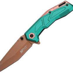 Couteau Pliant MTech A/O Lame Acier 3Cr13MoV Manche Aluminium Vert et Tan Linerlock MTA2034GN
