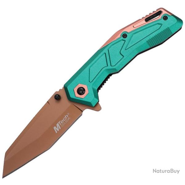 Couteau Pliant MTech A/O Lame Acier 3Cr13MoV Manche Aluminium Vert et Tan Linerlock MTA2034GN