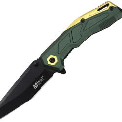 Couteau Pliant MTech A/O Lame Acier 3Cr13MoV Manche Aluminium Vert OD et Dor&eacute; Linerlock MTA2034OD