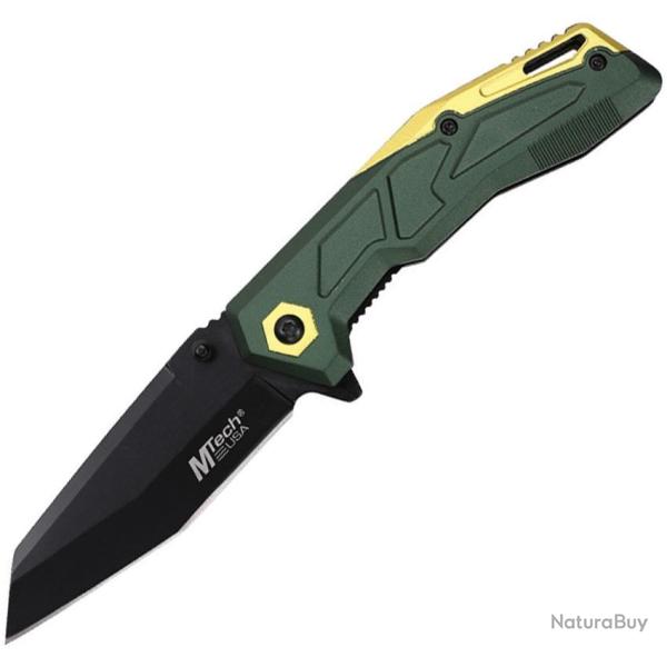 Couteau Pliant MTech A/O Lame Acier 3Cr13MoV Manche Aluminium Vert OD et Dor� Linerlock MTA2034OD