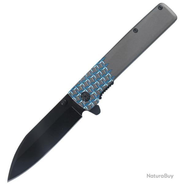 Couteau Pliant MTech A/O Lame Acier 3Cr13MoV Manche Aluminium Gris et Bleu Linerlock MTA2037BL