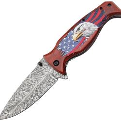 Couteau Pliant MTech Eagle A/O Lame Acier 3Cr13MoV Manche Bois Marron Linerlock MTA2045BN