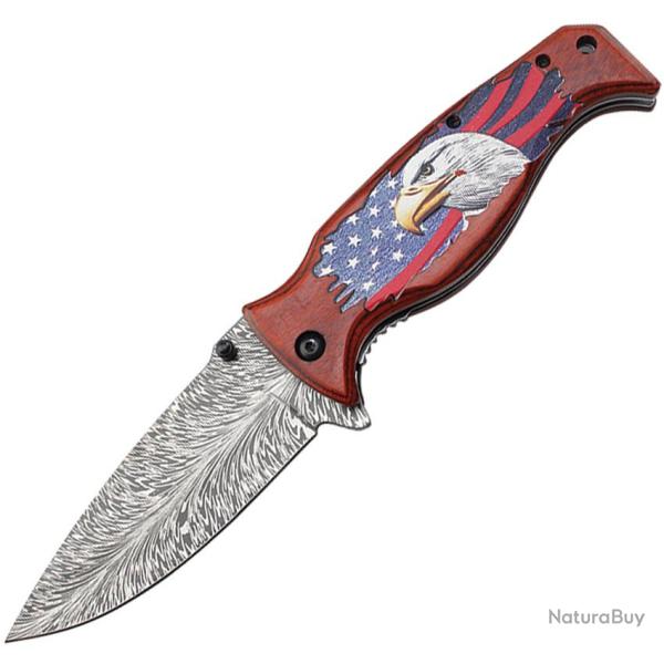 Couteau Pliant MTech Eagle A/O Lame Acier 3Cr13MoV Manche Bois Marron Linerlock MTA2045BN