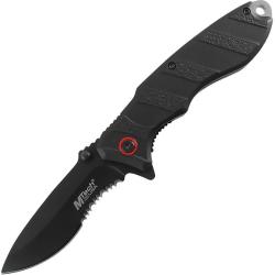 Couteau Pliant MTech A/O Lame Acier 3Cr13MoV Noire Semi-Dentel&eacute;e Manche Aluminium Noir MTA2048BK