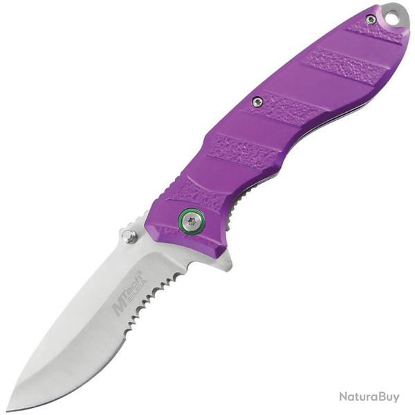 Couteau Pliant MTech A/O Lame Acier 3Cr13MoV Satin�e Semi-Dentel�e Manche Aluminium Violet MTA2048PL
