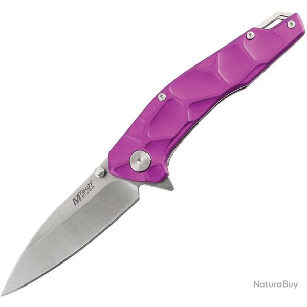Couteau Pliant MTech A/O Lame Acier 3Cr13MoV Drop Point Manche Aluminium Violet Linerlock MTA2050PL