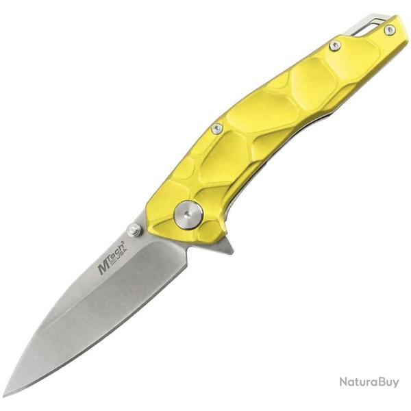 Couteau Pliant MTech A/O Lame Acier 3Cr13MoV Drop Point Manche Aluminium Jaune Linerlock MTA2050YL