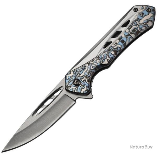 Couteau Pliant MTech A/O Lame Acier 3Cr13MoV Manche Aluminium Bleu et Argent Linerlock MTA2052BL