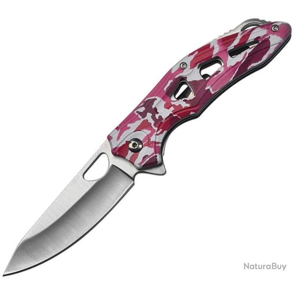 Couteau Pliant MTech A/O Lame Acier 3Cr13MoV Manche Aluminium Camo Rose Linerlock MTA2053PK