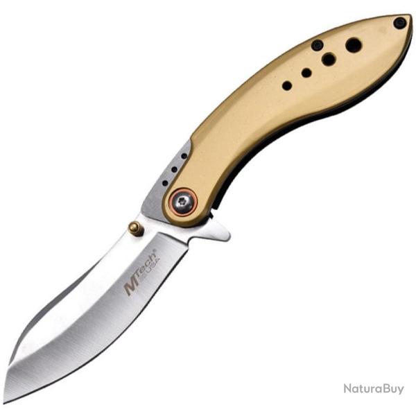 Couteau Pliant MTech A/O Lame Inox Drop Point Manche Aluminium Tan Framelock MTA2056TN