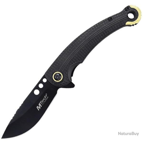 Couteau Pliant MTech A/O Lame Acier 3Cr13 Noire Drop Point Manche Aluminium Noir Linerlock MTA2057BK
