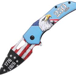 Couteau Pliant MTech Eagle A/O Lame Inox Drop Point Manche Aluminium Bleu Linerlock MTA2066BL250