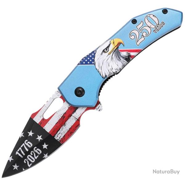 Couteau Pliant MTech Eagle A/O Lame Inox Drop Point Manche Aluminium Bleu Linerlock MTA2066BL250