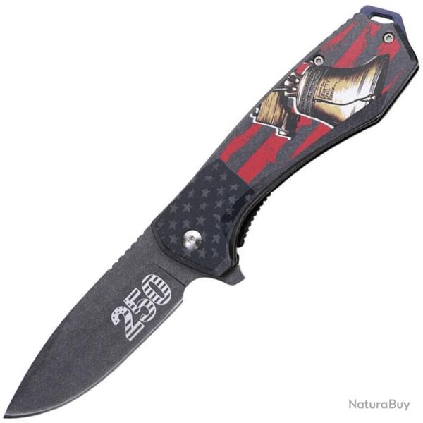 Couteau Pliant MTech Liberty Bell A/O Lame Inox Manche Aluminium Noir Linerlock MTA2068B250