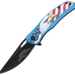 Couteau Pliant MTech Eagle A/O Lame Inox Noire Manche Aluminium Bleu Linerlock MTA2069E250