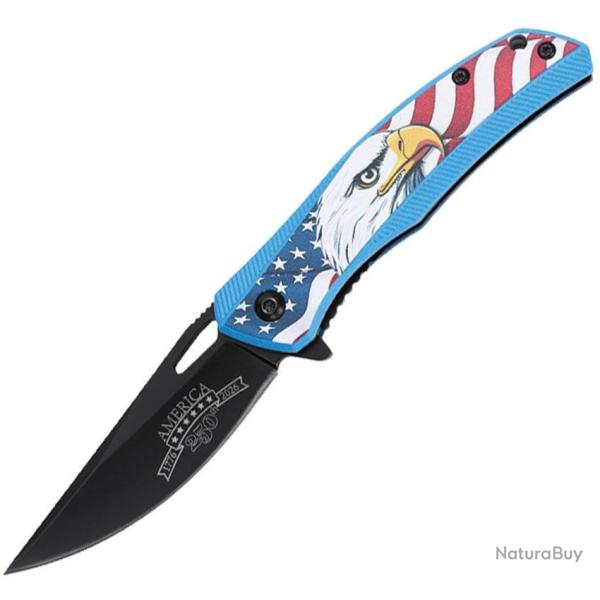 Couteau Pliant MTech Eagle A/O Lame Inox Noire Manche Aluminium Bleu Linerlock MTA2069E250