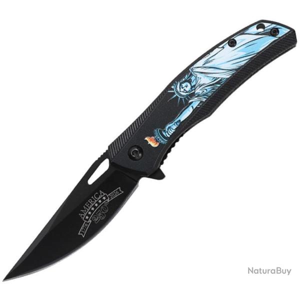 Couteau Pliant MTech Liberty A/O Lame Inox Drop Point Manche Aluminium Noir Linerlock MTA2069S250